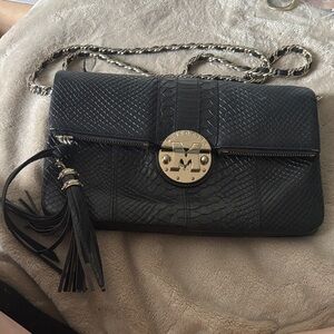 Metrocity Black Snake-Embossed Leather Crossbody Bag